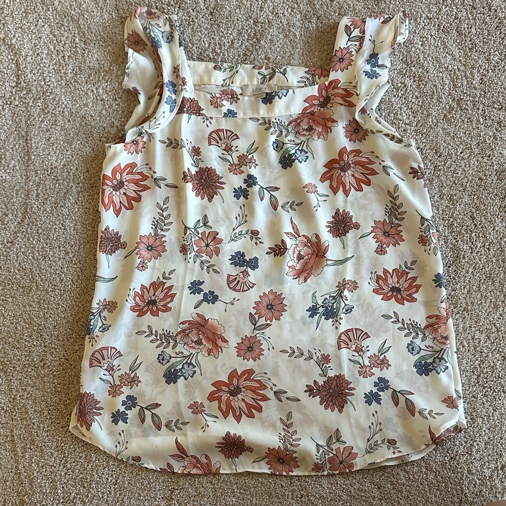 LOFT Kids Floral Ruffle Sleeve Top - Cream and Red